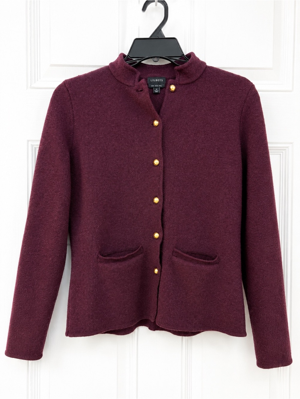 Talbots Burgundy Knit Blazer with Gold Buttons